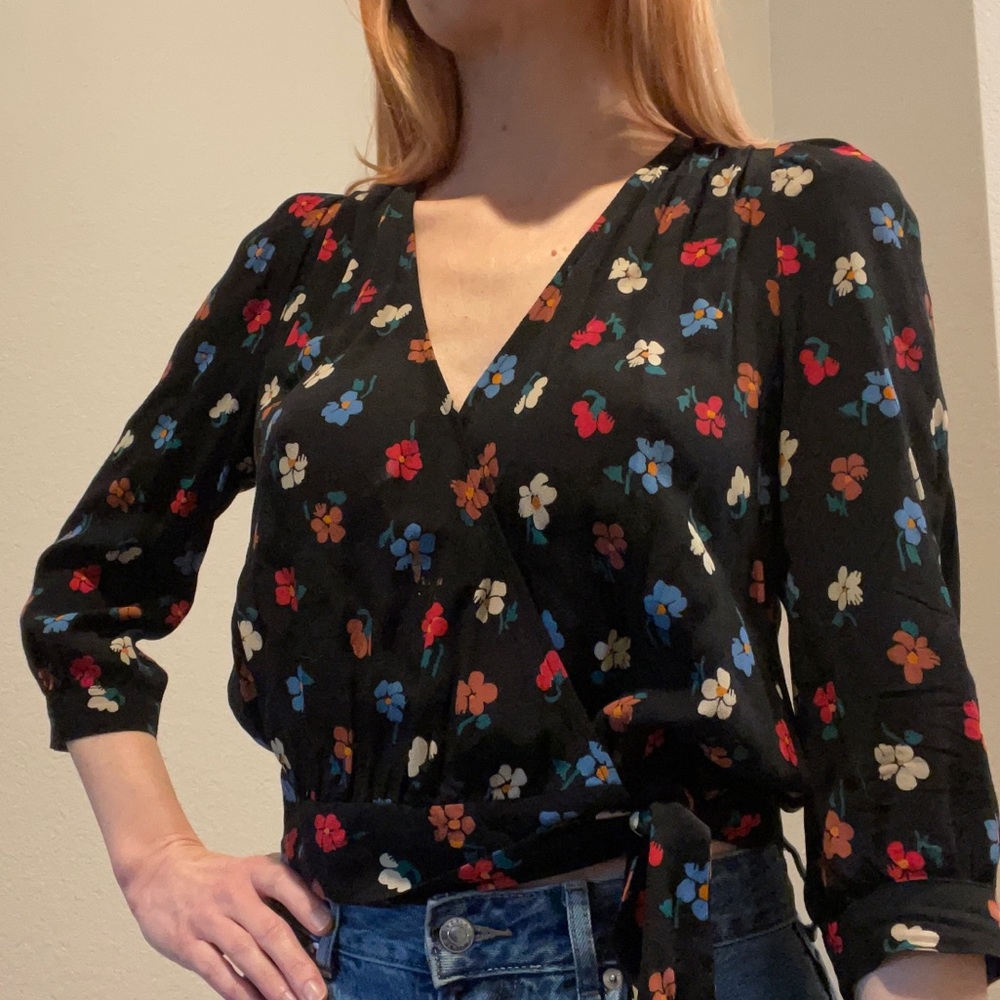 Madewell black floral blouse sz xxs